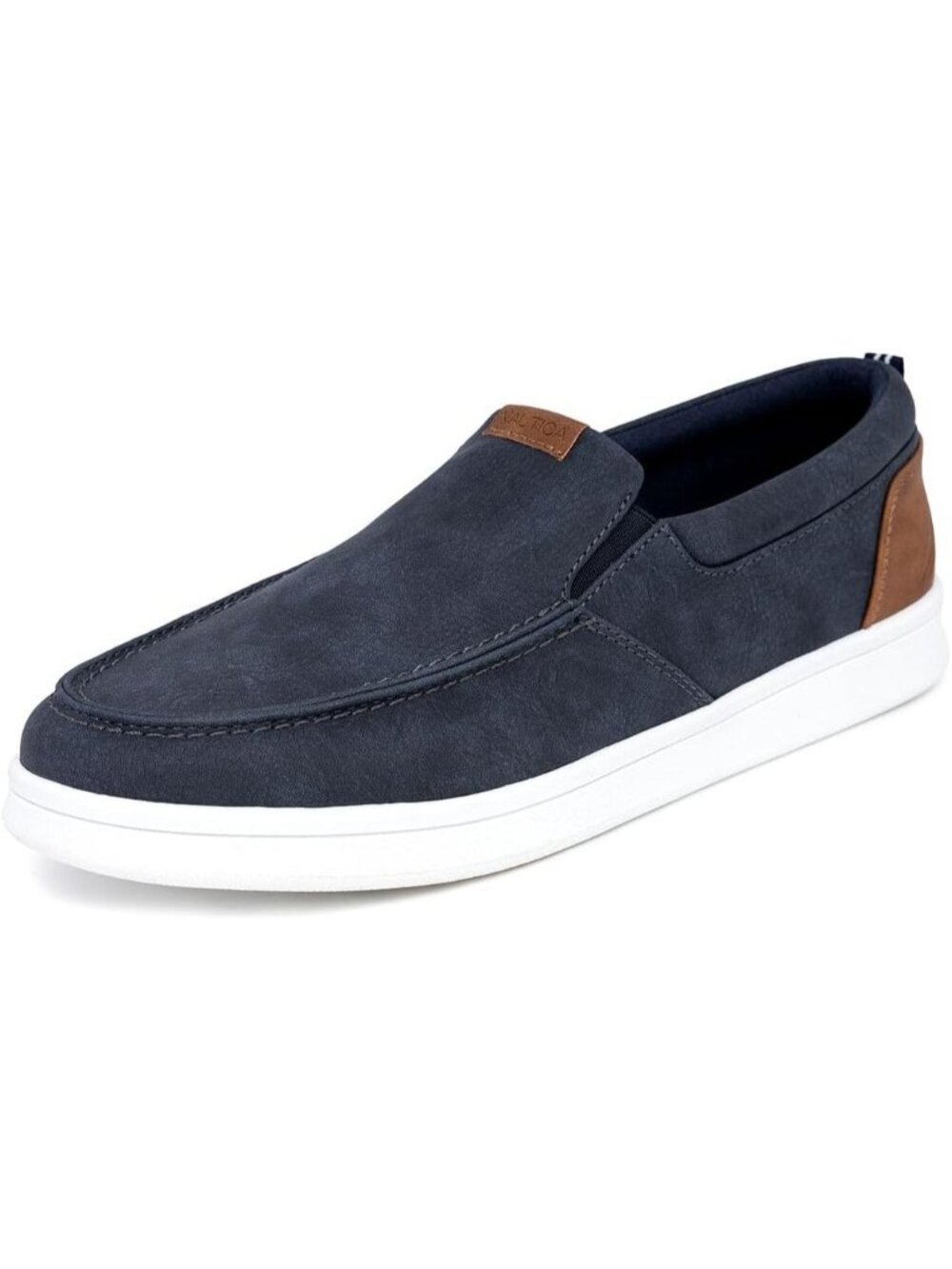 Nautica Men's Navy Smooth Moc Toe Boat Shoes Lightweight Slip On Canvas Loafers